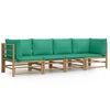 vidaXL Garden Lounge Set Natural Bamboo, Green Cushions