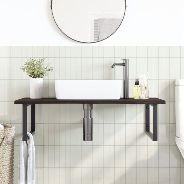 vidaXL Basin Shelf Wall Mounted Steel and Solid Wood Oak