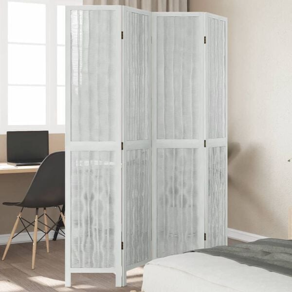 vidaXL Room Divider 4 Panels White Solid Wood Paulownia