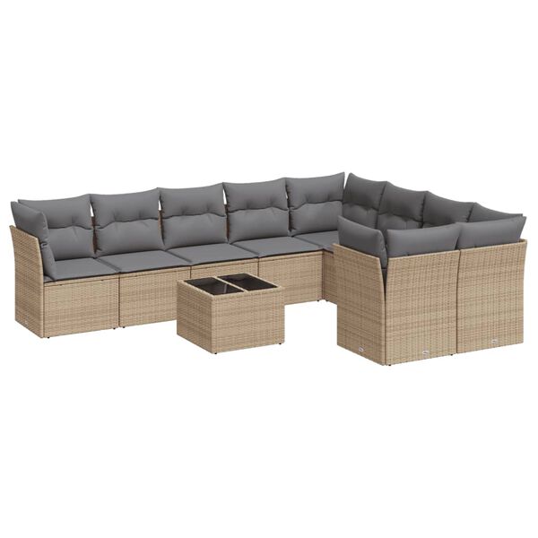 vidaXL Garden Sofa Set Beige PE Rattan Large Adjustable Feet
