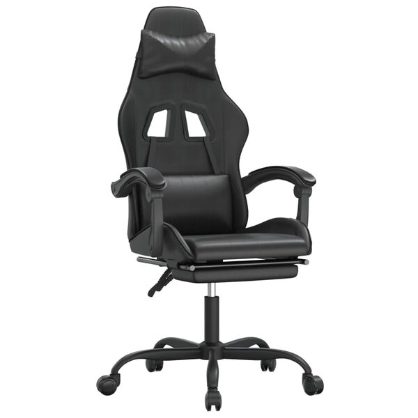 vidaXL Gaming Chair with Footrest Black Faux Leather