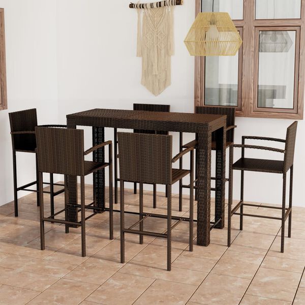 vidaXL Garden Bar Set Brown PE Rattan, Powder-Coated Steel Large