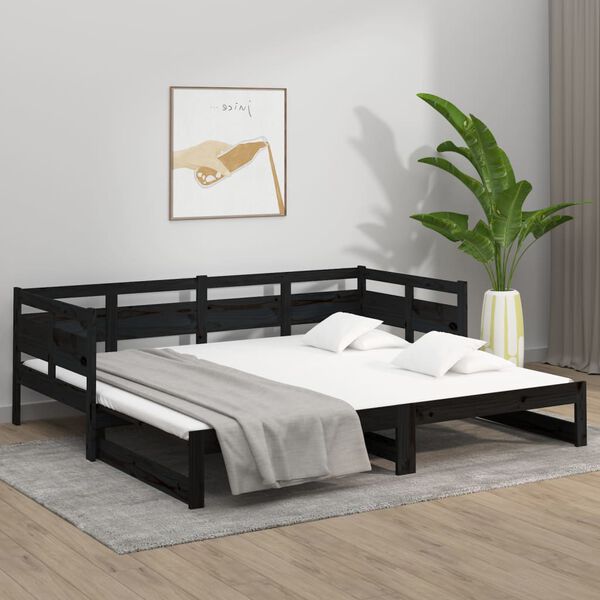 vidaXL Pull-out Day Bed Black Solid pine wood Double size