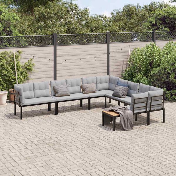 vidaXL Garden Sofa Set Black Powder-Coated Steel Large Modular