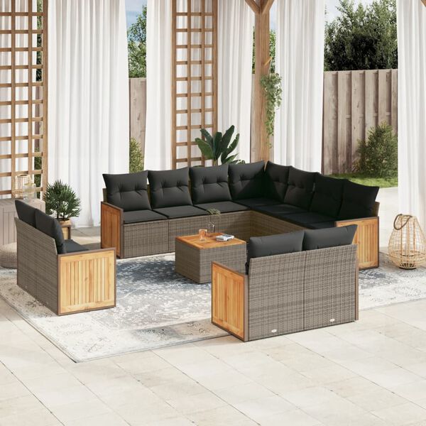 vidaXL Garden Sofa Set Grey PE rattan Large Modular Garden Sofa Set