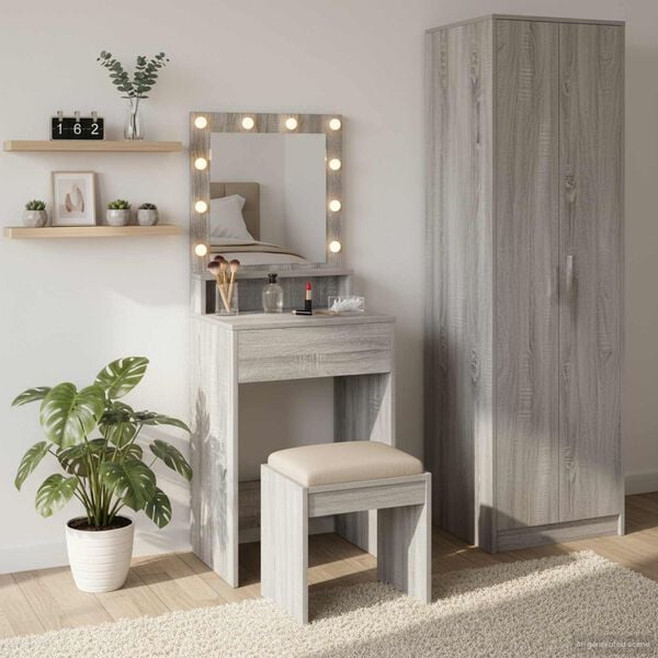 vidaXL Dressing Table with Shelf Grey Sonoma 19.69 x 16.14 x 53.15 in