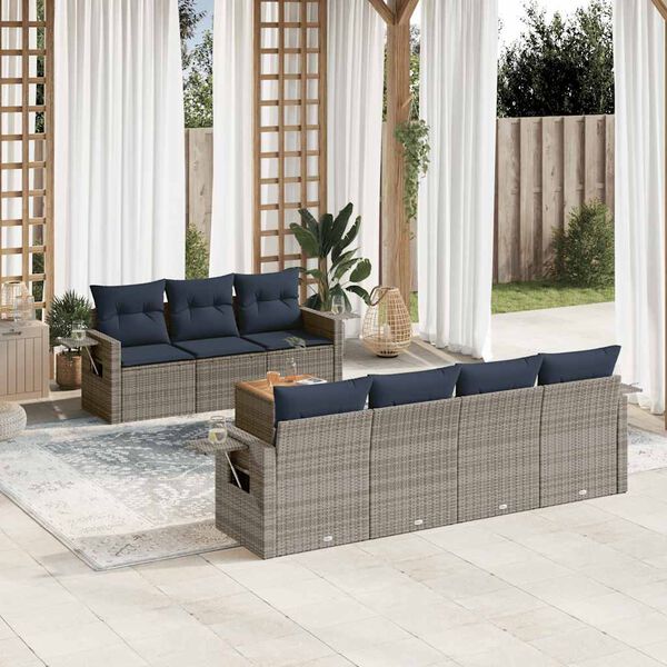 vidaXL 8 Piece Garden Sofa Set with Cushions Grey Poly Rattan