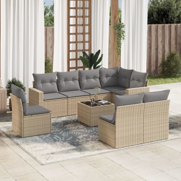 vidaXL Garden Sofa Set Beige PE rattan Large UV-resistant materials