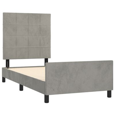 vidaXL Bed Frame with Headboard Light Gray 39.4"x74.8" Twin Velvet