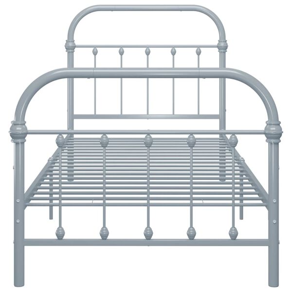vidaXL Bed Frame Gray Metal 39 x 79 in Durable Bed Frame Rectangular