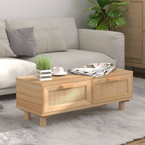 vidaXL Coffee Table Brown Engineered wood, Solid pinewood, Natural rattan