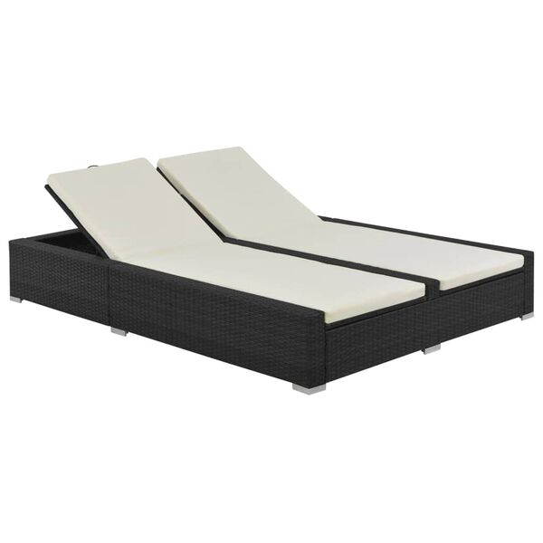 vidaXL Sunlounger Black frame with cream cushions