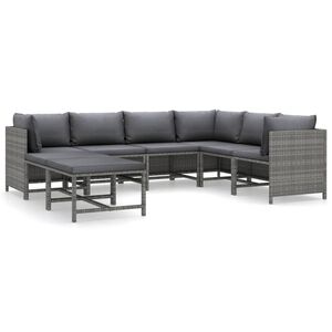 vidaXL Garden Lounge Set Grey PE rattan, powder-coated steel Medium