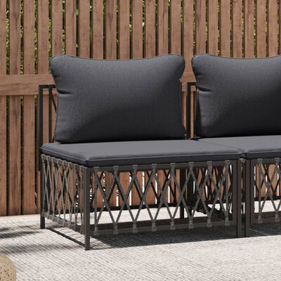 vidaXL Patio Middle Sofa with Cushions Anthracite Woven Fabric