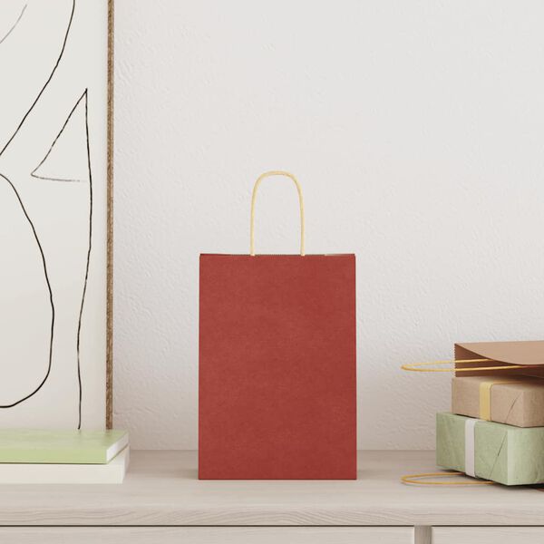 vidaXL Paper Bags 50 pcs with Handles Red 15x8x21 cm