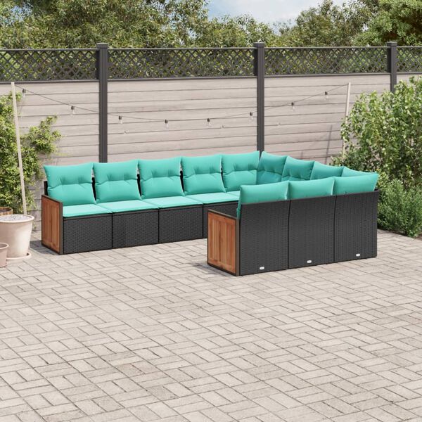 vidaXL Patio Sofa Set Black with Blue Cushions