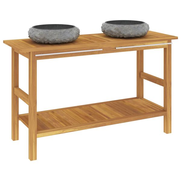 vidaXL Bathroom Vanity Cabinet With Sink Black Teak wood Standard