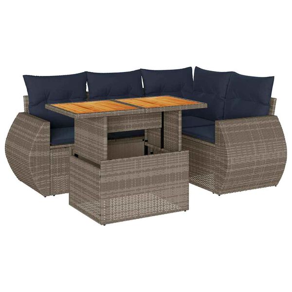 vidaXL 5 Piece Patio Sofa Set with Cushions Gray Poly Rattan