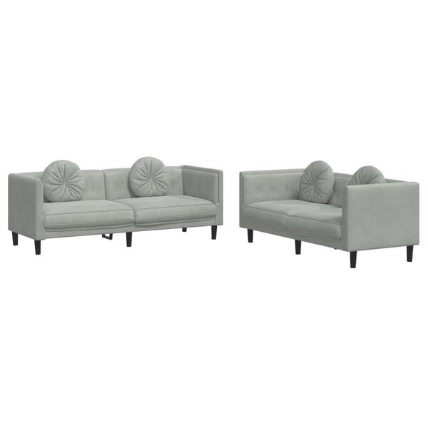vidaXL Sofa Set Light gray Velvet (100% polyester), plywood, solid wood