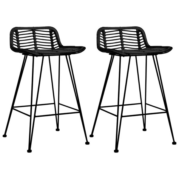 vidaXL Bar Chair Set of 2 Black Natural Rattan, Metal Standard