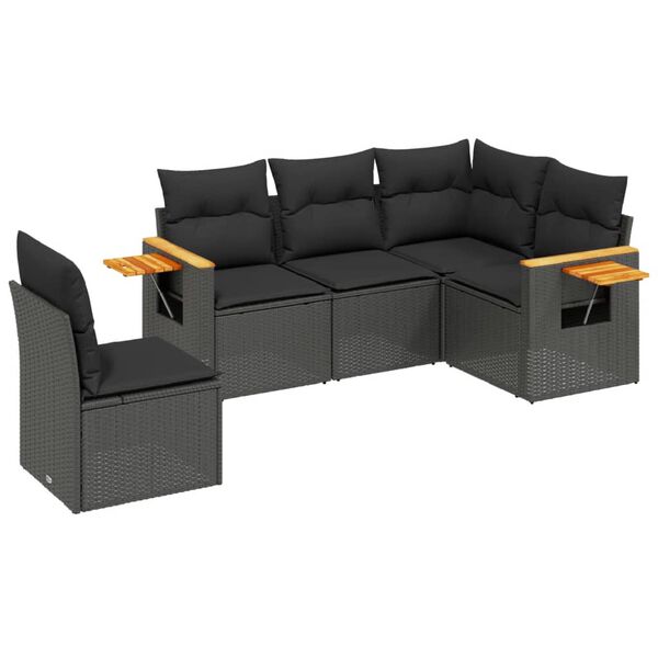 vidaXL Garden Sofa Set Black PE rattan Medium Adjustable Feet