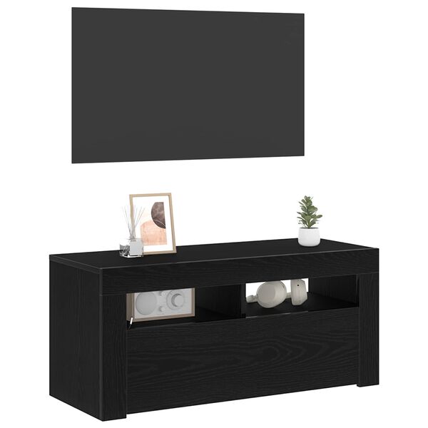 vidaXL TV Cabinet Black Oak 35.43 x 13.78 x 15.75 in Engineered Wood