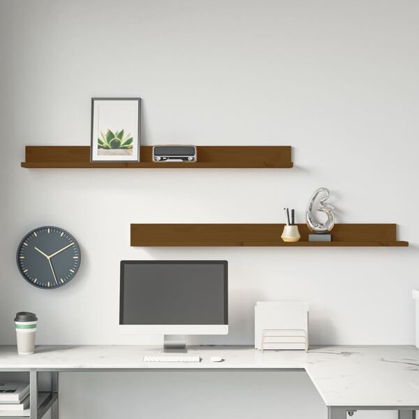 vidaXL Wall Shelf Honey brown Solid pine wood 43.3 x 4.3 x 3.5 in