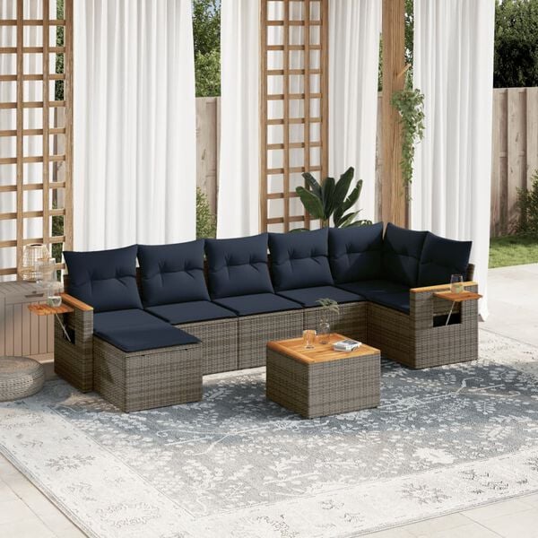 vidaXL 8 Piece Patio Sofa Set with Cushions Grey Poly Rattan (US only)