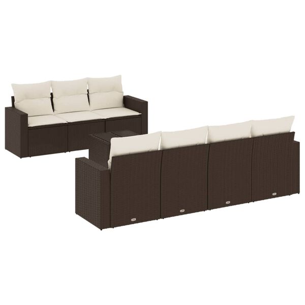 vidaXL Garden Sofa Set Set of 8 Brown PE Rattan Large Modular