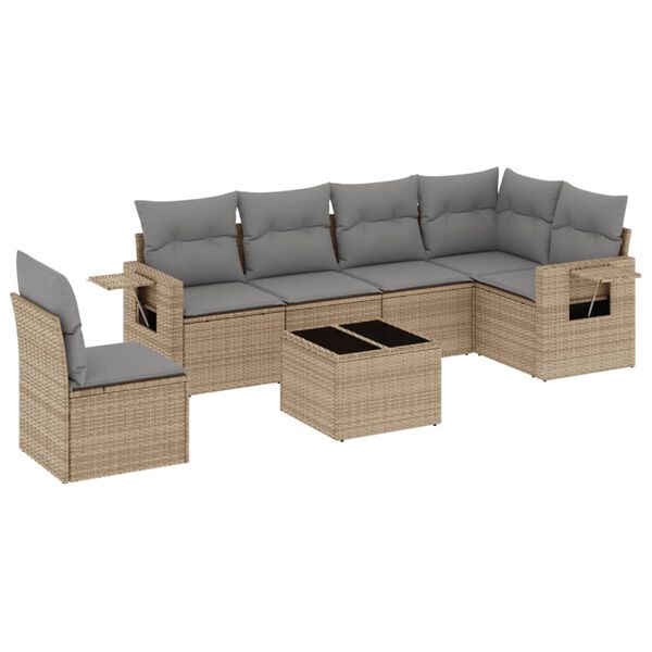 vidaXL Garden Sofa Set Beige PE rattan, powder-coated steel, tempered glass