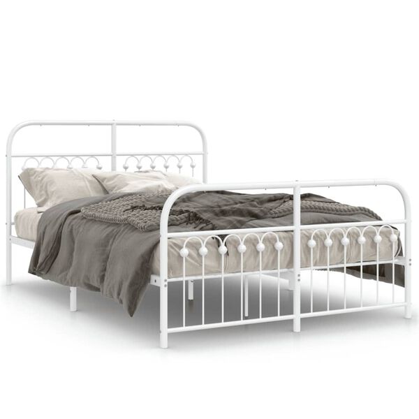 vidaXL Bed Frame White Steel Double Bed Bed Frame Rectangular