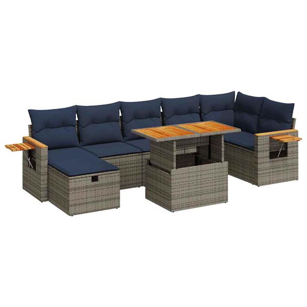 vidaXL 8 Piece Patio Sofa Set with Cushions Grey Poly Rattan Acacia