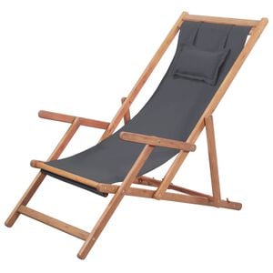 vidaXL Beach Chair Grey Eucalyptus wood and polyester fabric