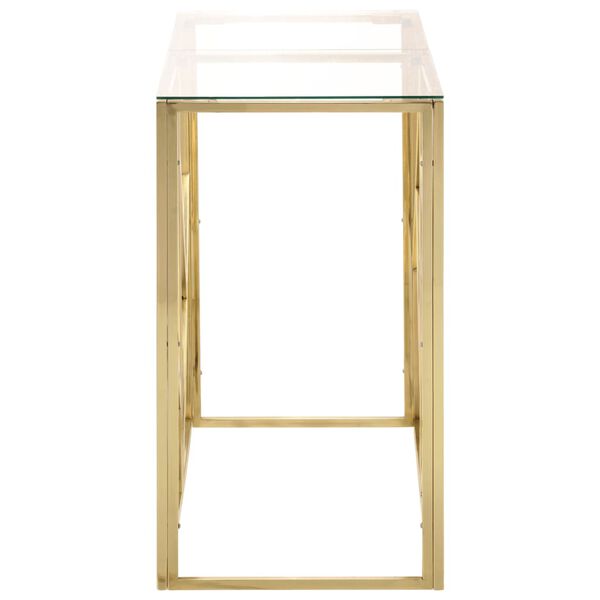 vidaXL Console Table Gold, Transparent Stainless Steel, Tempered Glass