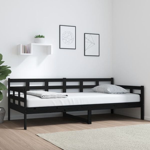 vidaXL Day Bed Black Solid Pine Wood Twin Convertible
