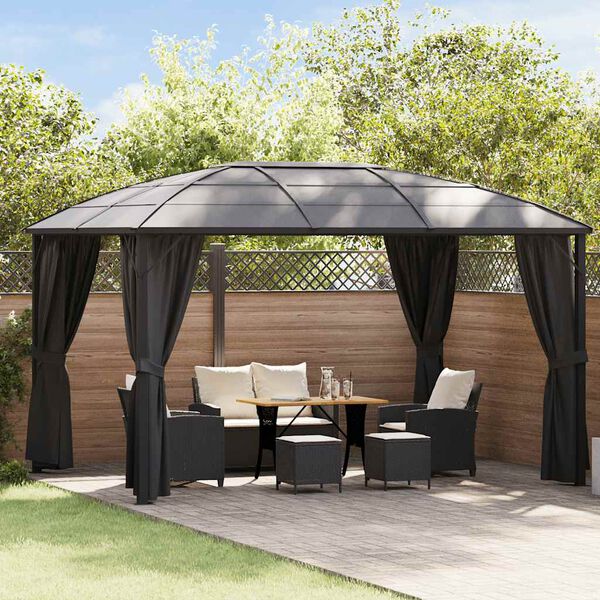 vidaXL Gazebo with Curtains 157.5"x118.1"x104.3" Anthracite
