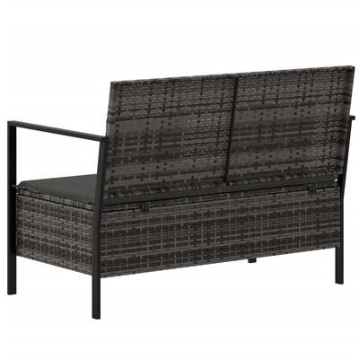 vidaXL 2-Seater Patio Bench with Cushions Gray Poly Rattan