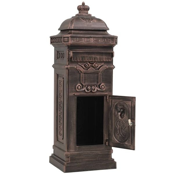 vidaXL Pillar Letterbox Bronze Cast Aluminum Medium Decorative Inlays