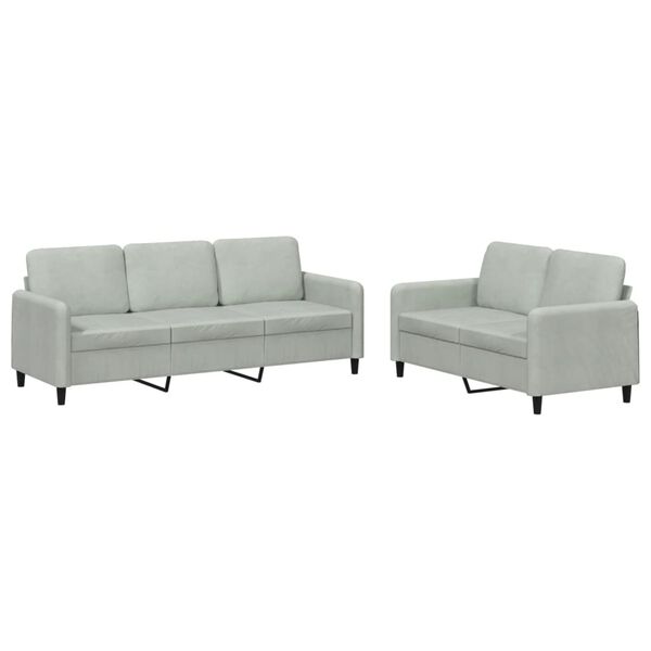 vidaXL Sofa Set Light grey Velvet (100% polyester), Metal, Plywood, Foam