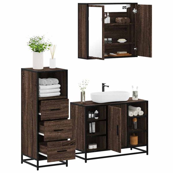 vidaXL Bathroom Furniture Set Brown oak Engineered wood, metal, glass