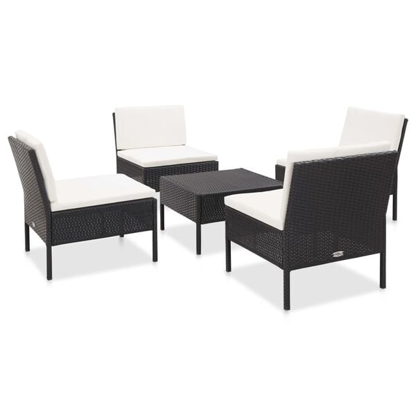 vidaXL Garden Sofa Set Black PE rattan 5 pieces Modular