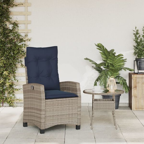 vidaXL Reclining Garden Chair Grey PE Rattan Standard