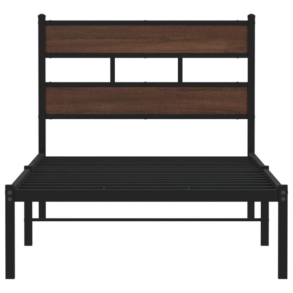 vidaXL Bed Frame Brown Oak Steel, Engineered Wood Small Single Bed Frame