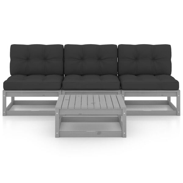 vidaXL Garden Lounge Set Gray Solid pinewood, fabric Medium Modular