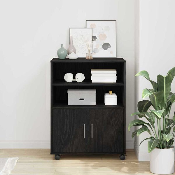 vidaXL Rolling Cabinet Black oak 60 x 48 x 81 cm Engineered wood