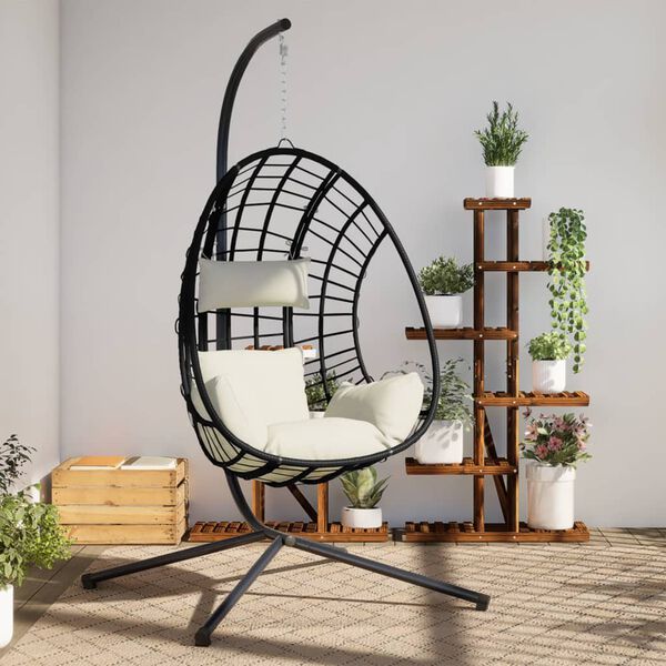 vidaXL Hanging Egg Chair Anthracite, Beige Steel, Rattan Large