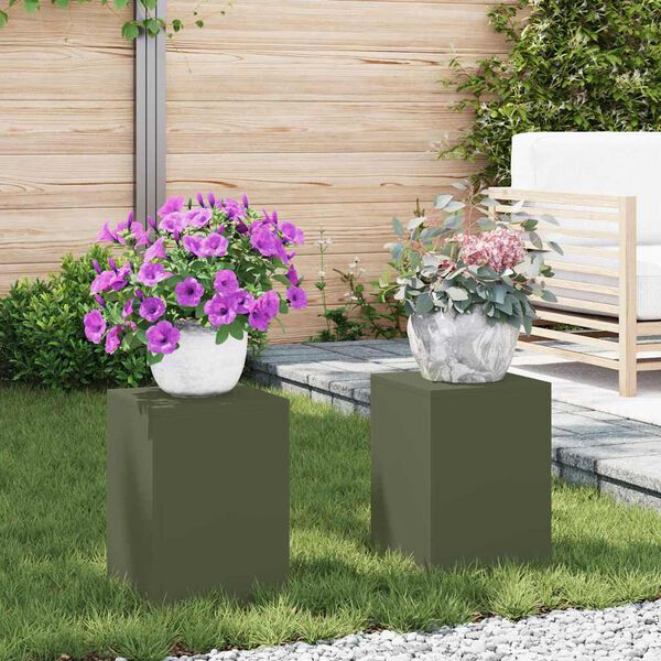 vidaXL Plant Stand 2 pcs Olive green 9.45 x 9.45 x 13.78 in Steel