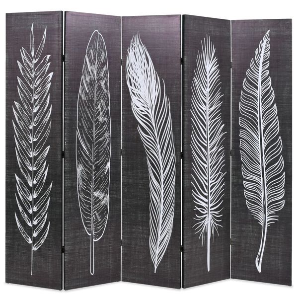 vidaXL Folding Room Divider 78.7x66.9" Feathers Black and White
