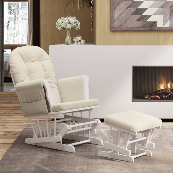 vidaXL Glider Chair With Stool Cream White Fabric (100% polyester)