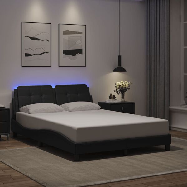 vidaXL Bed Frame with LED without Mattress "Zadar" Black 53.9"x74.8"
